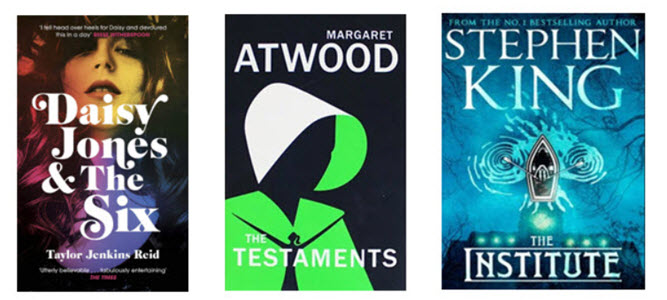 Fiction Book Covers - Daisy Jones and the Six, The Testaments, The Institute 