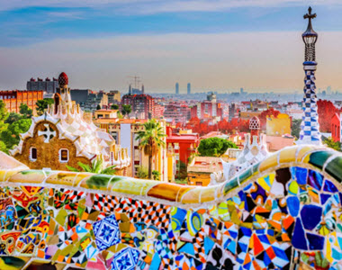 View of Barcelona from Colourful Bridge  