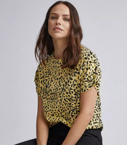 Dorothy Perkins Animal Print Twist Sleeve Cotton T-Shirt 