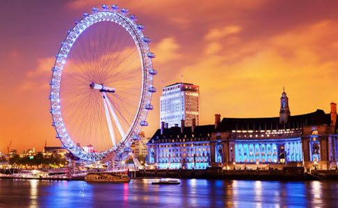 View of London Eye at Dusk
