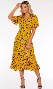 Quiz, Mustard and Black Animal Print Wrap Dress