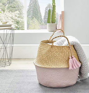 Pink tassle storage basket from Dunelm