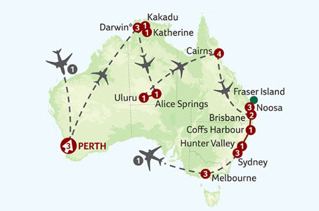 Titan Travel Grand Tour of Australia Map 