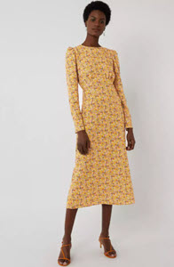 Warehouse Yellow Ditsy Floral Midi Dress 